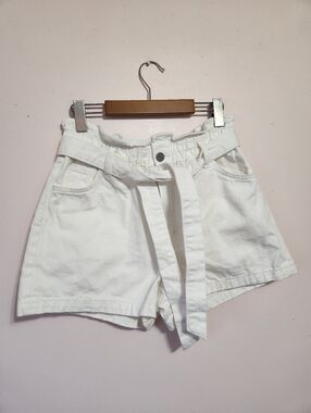 Oak + Fort White Jeans Paperbag Shorts High Rise Organic Cotton Relaxed Fit EUC
